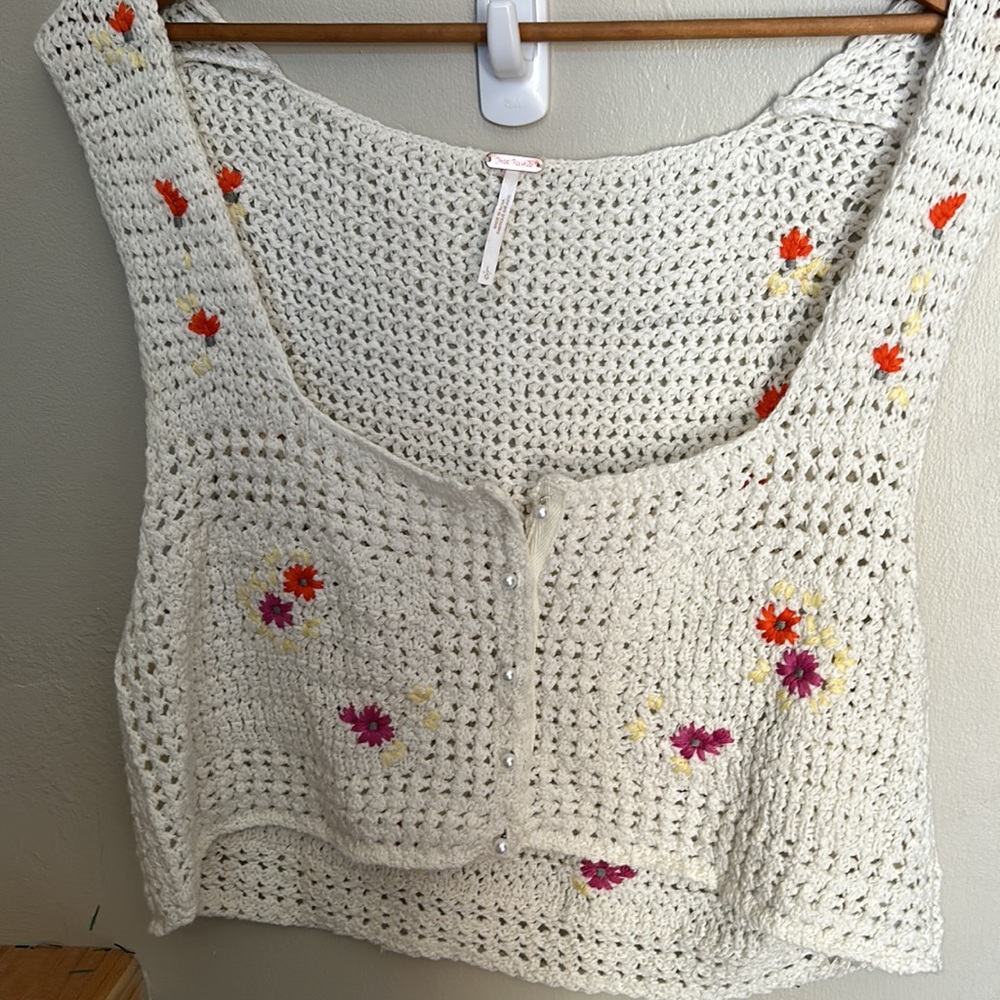 FREE PEOPLE Wildflowers Knit Cropped Cardigan Size Large - Picture 13 of 15